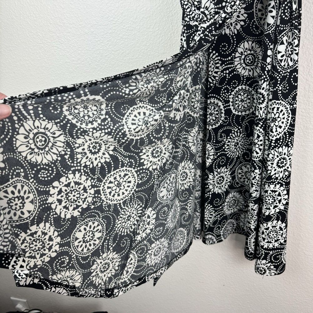 Harold’s Floral Mandala Midi Wrap Dress 3/4 Sleeve Black White 0 - Picture 5 of 16
